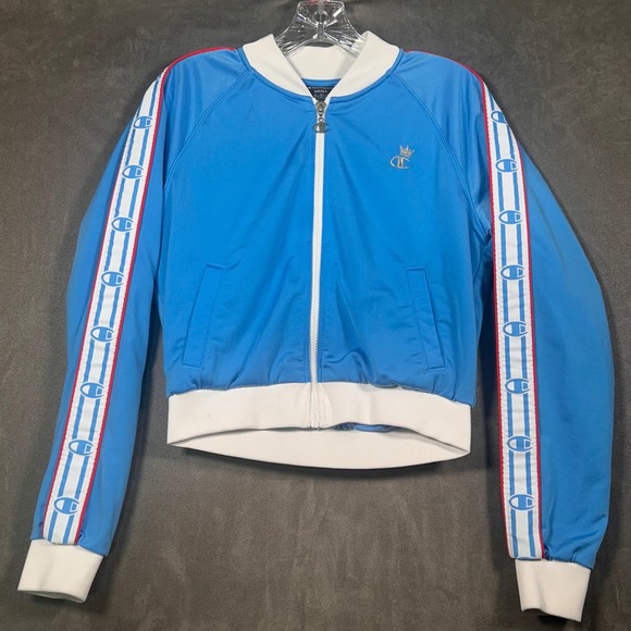 Champion Jackets & Blazers - Champion Womens Blue Track Jacket Full Zip Crown Logo Tape Sleeve Small